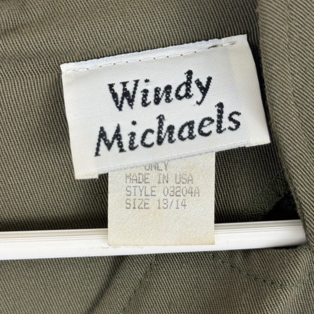 Vintage 80s Olive Green Midi Dress Prairie Cottagecore Dark Academia USA 13/14 - Picture 10 of 11